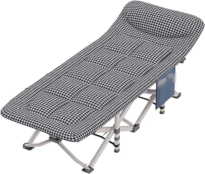 Houndstooth Camping Cot Built-in Pillow Extra Wider Cots with Large Pocket for Outdoor/Office/Beach Portable Folding Bed