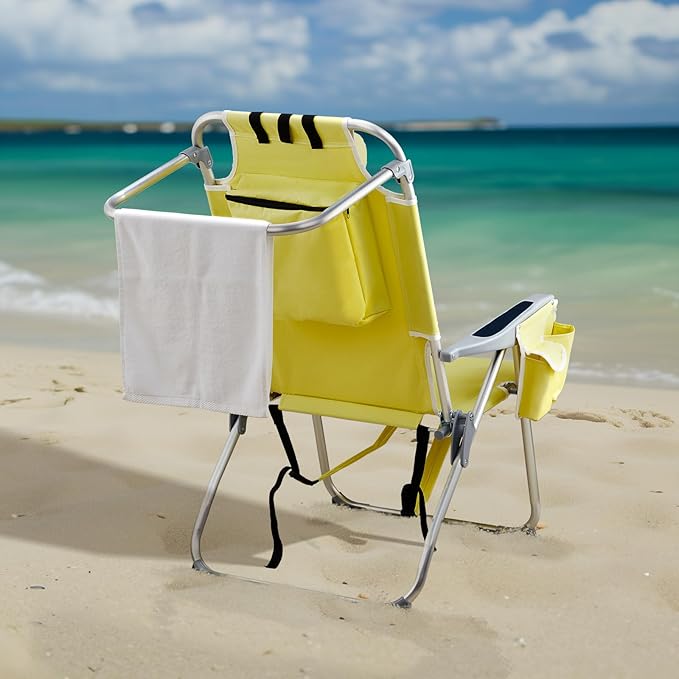 63 * 70 * 99cm Heightened Oxford Cloth Silver White Aluminum Tube Bearing 100kg Beach Chair Yellow