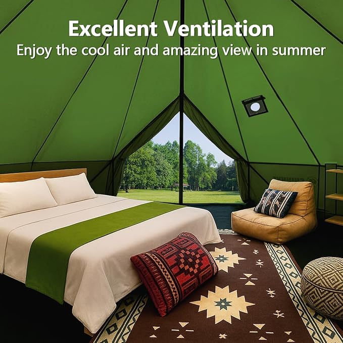 Canvas Bell Yurt Tent with Stove Jack Waterproof Luxury 4 Season Tents for Family Outdoor Camping 100% Cotton Green Glamping Tents for Hunting Partie All Year Living