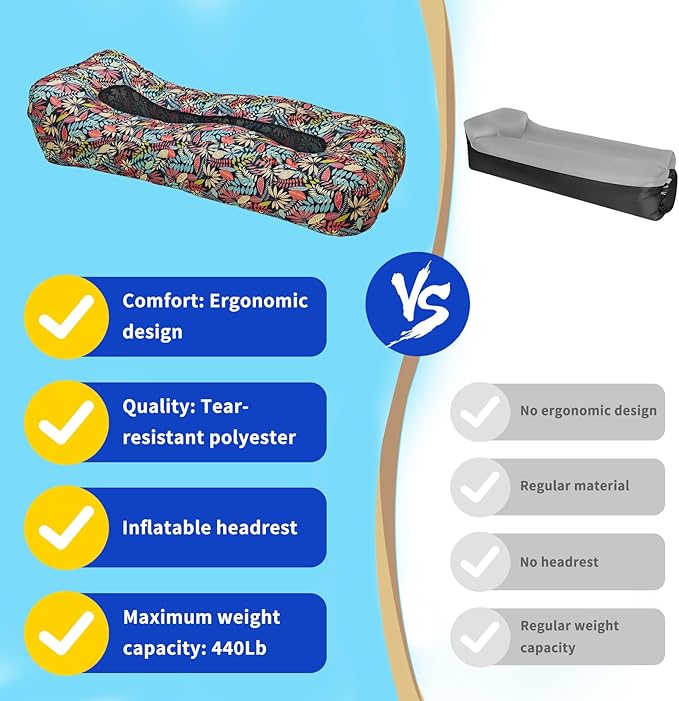 Inflatable Couch Inflatable Lounger Air Sofa | No-Pump Blow Up Couch | Ergonomic Design Air Couches Outdoor for Camping &amp Park &amp Beach Upgrade Your Camping Accessories