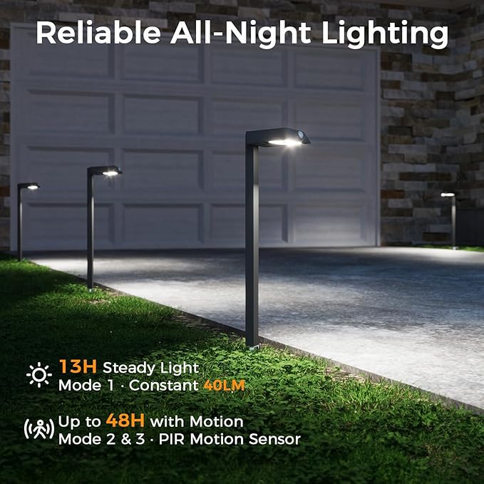 XMCOSY+ Solar Pathway Lights 4 Pack All-Metal Motion Sensor Outdoor Lights Waterproof 300LM Bright Garden Light for Yard Backyard Driveway Walkway 3 Lighting Modes (Warm/Cool White)