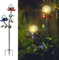 VCUTEKA Solar Garden Flowers with LED Light Crackle Glass Globe Solar Lights Outdoor Metal Stake Wind Spinner for Garden Decoration Patio Decor Yard Decor and Gift for Mother