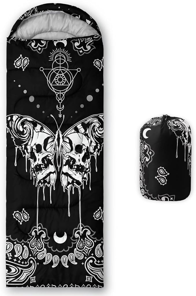 HOSIMA Butterfly Sleeping Bags for Adults and Kids for CampingBlack Gothic Ultralight Sleeping Bag for Cold Weather Summer.