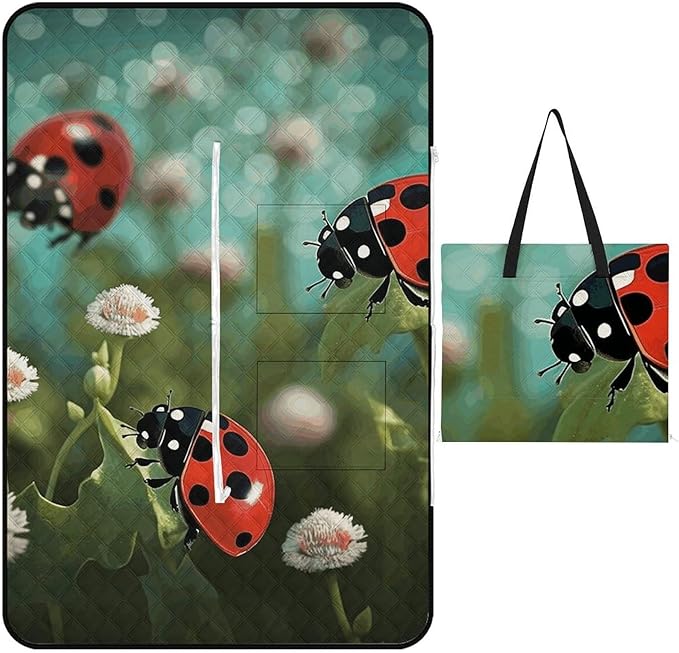 Zipper Ladybug Landscape Style Picnic Mat Suitable for Travel Camping Park Or Home Use