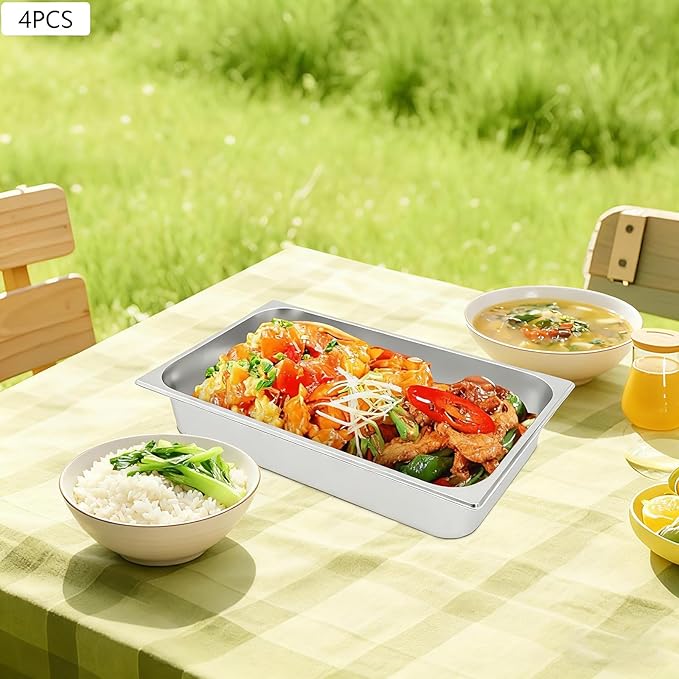 Food Pan with Lid 4-Pack Stainless Steel Steam Table Pans 4 Inch Deep 0.8mm Thick Anti-Jam Commercial Food Pan with Lids for Buffet Catering Restaurant Hotel Party &amp Home Kitchen Storage
