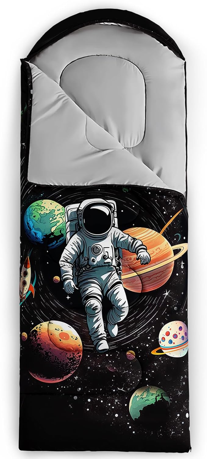AILONEN Sports Basketball Sleeping Bag for Kids BoysWarm and Cool WeatherLightweightWaterproof Backpacking3D Galaxy Ball Print Sleeping Bag for Camping