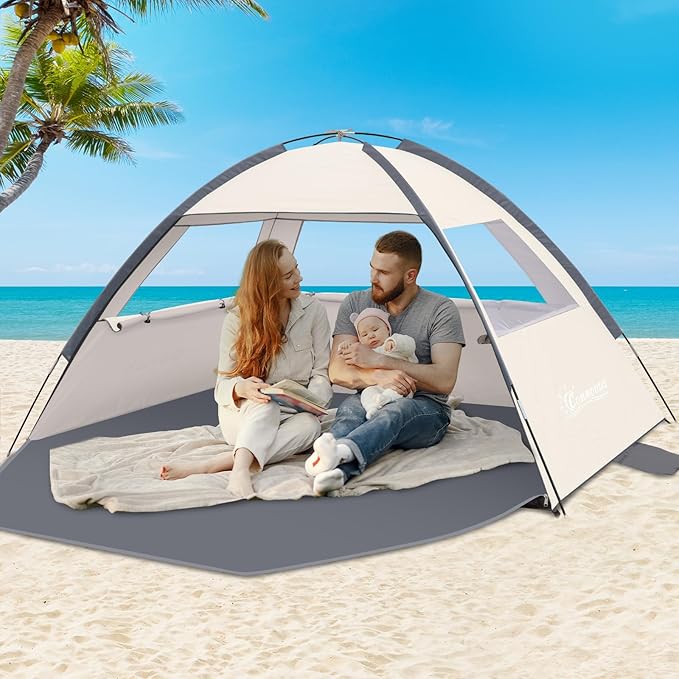COMMOUDS Beach Tent Sun Shade for 3/4/6/8 Person UPF 50+ Beach Sun Shelter Canopy Tent Lightweight Easy Set Up and Carry