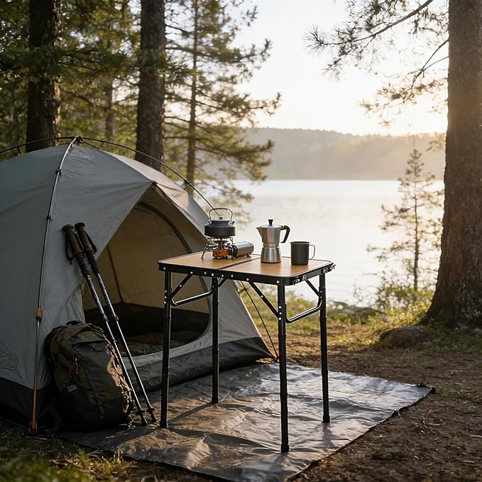 Portable Folding Camping Table 2ft - Anti-Stain Adjustable Height Lightweight with Detachable Handle Thickened Aluminum Frame &amp Double for Outdoor RV/Camping/Beach &amp Indoor Kids Snack Table