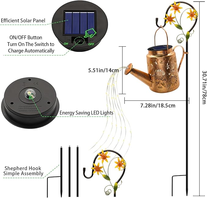 VOOKRY 2 Pack Sunflower Metal Solar Watering Can Lights Solar Lights Outdoor Waterproof Birthday Gifts for Women Mom Grandma Hanging Lanterns Decorative Garden Decor for Outside Yard Patio Lawn