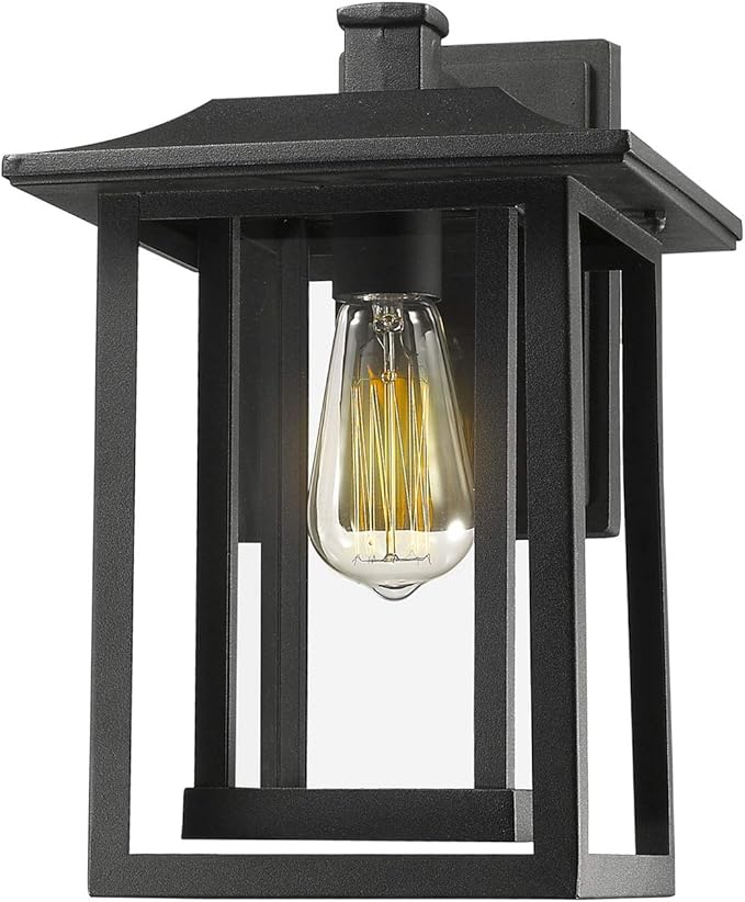 Beionxii Outdoor Wall Mount Light Dusk to Dawn Exterior Light Fixture Outside Lights for House Porch Patio Black Cast Aluminum w/Clear Glass (13.5 x 9) - A197W-1PK