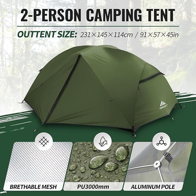 Forceatt Tent for 2 and 3 Person is Waterproof and Windproof Camping Tent for 3 to 4 SeasonsLightweight Aluminum Pole Backpacking Tent Can be Set Up QuicklyGreat for Hiking