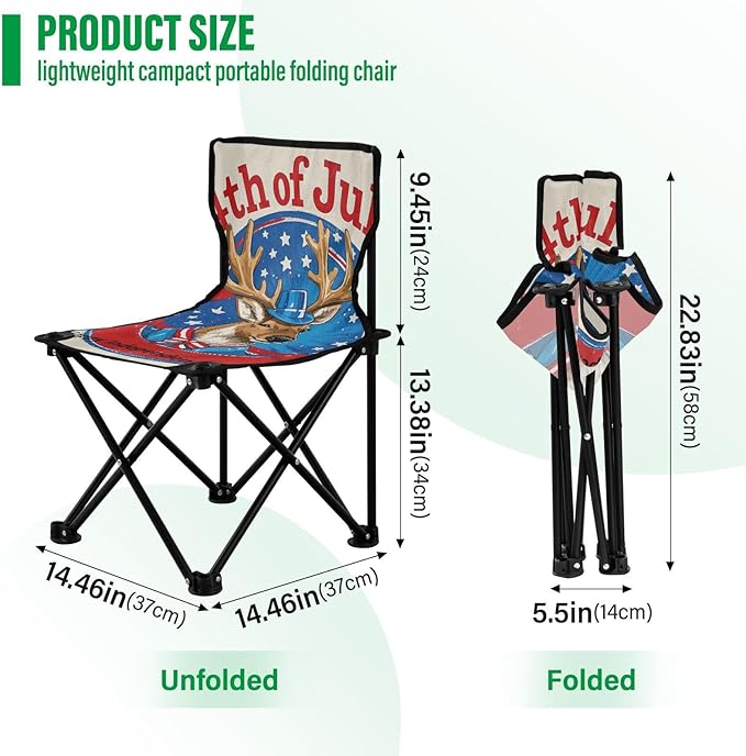 4th of July Independence Day Red and Blue Elk Compact Beach Chairs for Adults Ultra Lightweight Backpacking Chair Includes Carry Bag Lawn Chair for Lawn Camp