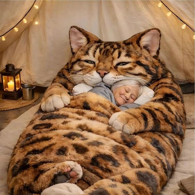 Cat Shaped Sleeping Bag 175x80cm Warm Cute Cat Design Washable Fabric and Velvet for Adults Cold Weather Camping Travel Outdoor Nap Indoor