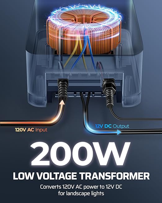 DEWENWILS 200W Low Voltage Landscape Transformer 120V AC to 15V DC Outdoor Landscape Lighting Transformer with Remote Photocell Sensor &amp Timer Weatherproof for Garden Spotlights Pathway Lights