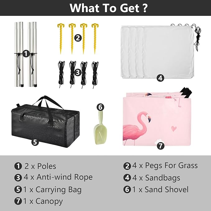 Flamingo HeartCamping Sun Shelters 9.2 x 10.5 FT Beach Canopy Tent Sun Shade with Carrying Bag for Camping Trips Fishing Backyard Fun or Picnics 21341689