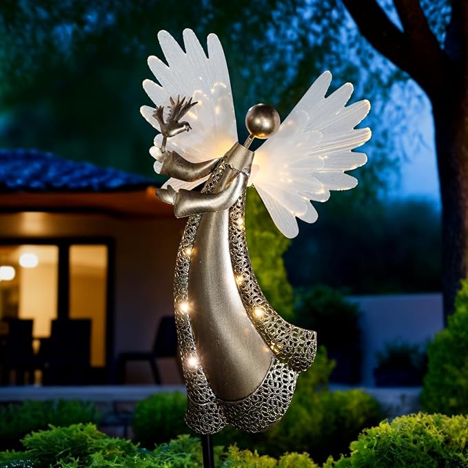 Solar Angel Garden Lights Outdoor LED Metal Decor with Peace Dove Waterproof Pathway Lawn Lighting Unique Gift for Women Mom Friends(Peace Dove)