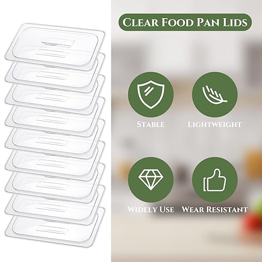12 Pieces 1/3 Size Food Pan Lids Polycarbonate Universal Handled Notched Food Pan Lid Clear Dish Pan Covers with Handle for Restaurant Commercial Meal Container Storage