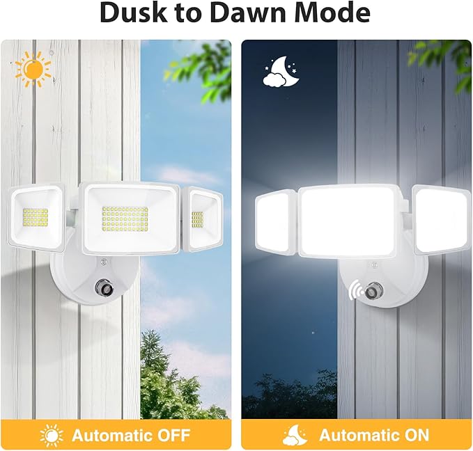 Onforu 70W LED Dusk to Dawn Flood Lights 7000LM White Exterior Security Outdoor LightingIP65 Waterproof Outdoor 3 Adjustable Heads Photocell Light Fixture6500K Floodlight for GaragePatioYard