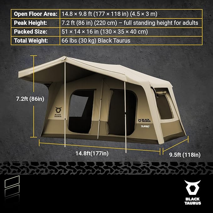 Turbo Heavy-Duty Camping Tent – Quick-Setup 4-Season Family Tent with Waterproof 150D Shell &amp Instant Frame – Choose Capacity (HD 300/HD 450) &amp Color