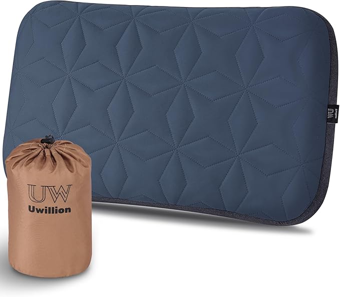 Camping Pillow with Removable Cover Large Size 24“ x 15 - Ultralight Inflatable Pillow for Camping Lightweight Ergonomic and Washable for Camping Hiking and Travel Gray