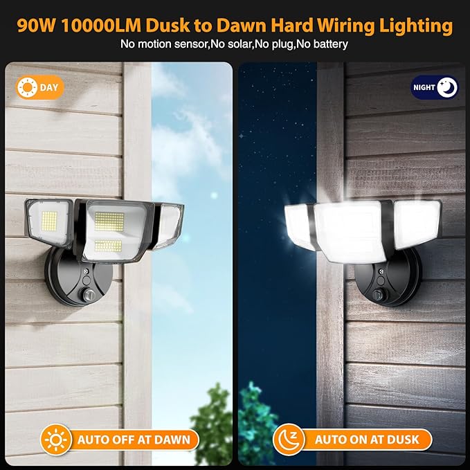 Onforu 90W Dusk to Dawn Outdoor Lighting10000lm Flood Lights OutdoorIP66 Waterproof Black LED Security Light with Photocell6500k Daylight 4 Adjustable Heads Exterior Light Fixture for YardGarden