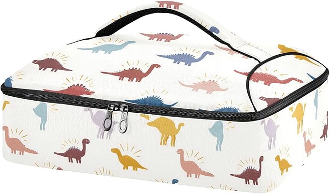 Casserole Carrier Cartoon Dinosaur PatternInsulated Casserole Carrier for Hot or Cold Food Thermal Lunch Tote for Potluck Parties Picnic Beach Fits 9 x 13 Inches Baking Dish