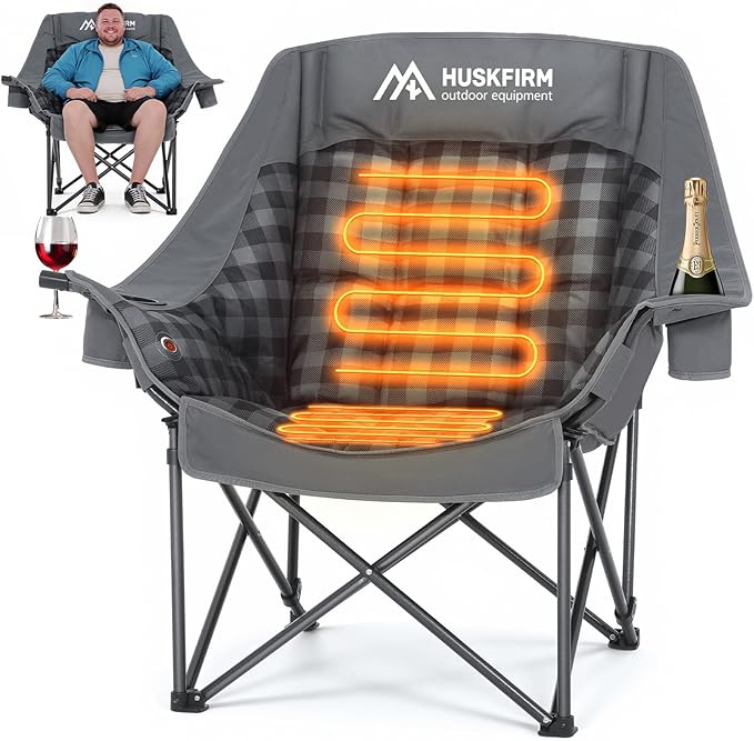 Oversized Heated Camping Chair Fully Thick Padded Camping Chair XL Camp Chair for Adults 3 Levels Adjustable Heated Camp Chair for Outdoor Use (Battery Not Included)