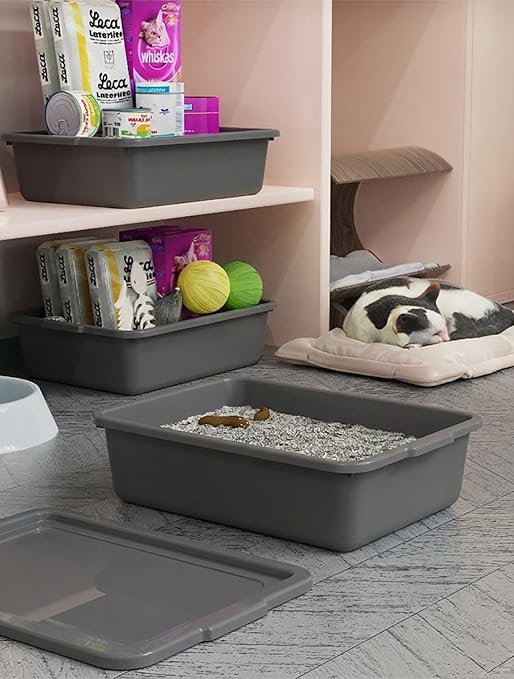 Gray 13 L Commercial Bus Tubs/Tote Box with Lids Plastic Storage Wash Basin Tub 3-Pack
