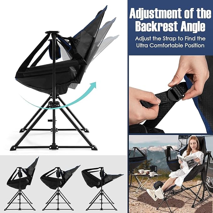 HAPPYGRILL Hammock Camping Chair Folding Camping Swinging Chair with Retractable Footrest Cozy Head Pillow Carrying Bag Portable Lightweight Rocking Chair for Camping Fishing Picnic