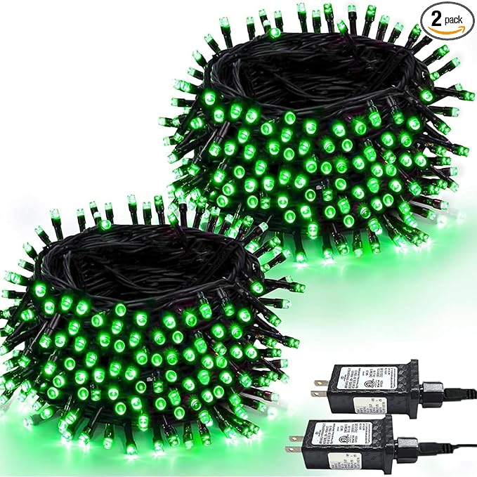 2-Pack 66FT 200 LED St. Patrick's Day Lights 13 Modes Extendable Christmas Tree Lights with Timer &amp Memory Waterproof Twinkle Fairy Lights Green Wire Outdoor String Lights Indoor for Xmas (Green