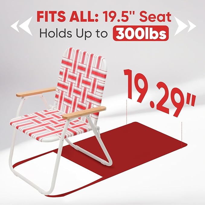 Sekey Camping Chair Beach Chair for Adults with Highback Folding Lawn Chair with Webbed Airflow Mesh Patio Chair with Rust-Proof Coating Webbed Lawn Chair for Outdoor Fishing Backyard Red
