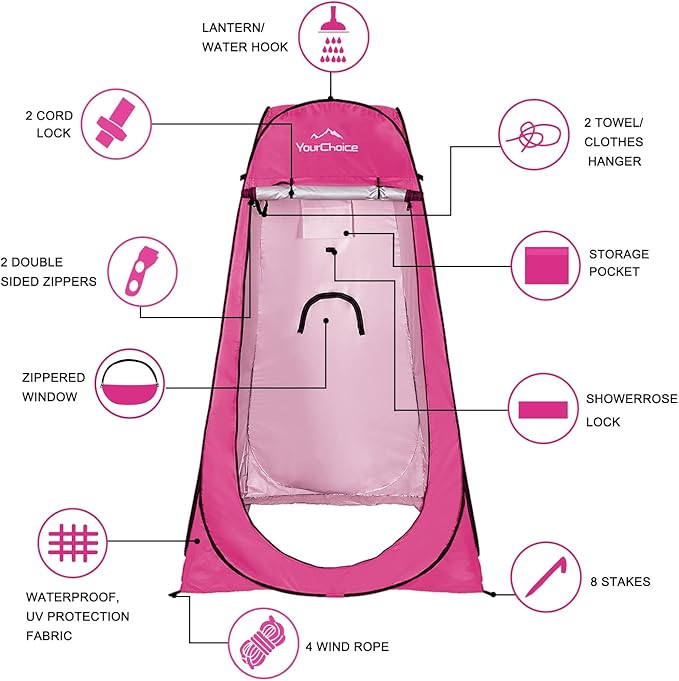 Your Choice Pop Up Privacy Shower Tent 3.9 x 3.9 x 6.2FT Portable Camping Changing Room Instant Setup Outdoor Shelter with Silver Coating Vent Window &amp Carry Bag for Beach Hiking &amp RV | Po