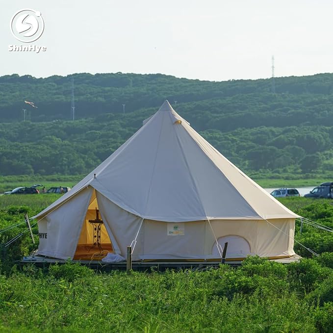 Canvas Bell Tent Yurt Tent 4 Seasons for Camping 100% Cotton Glamping Tents with Stove Jack Family Camping Outdoor Hunting Party