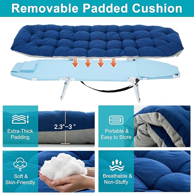 ABORON Folding Camping Cot with Mat &amp Face/Arm Hole for Adults Portable Sleeping Bed for Outdoor Camping and Travel Comfortable &amp Easy to Set Up