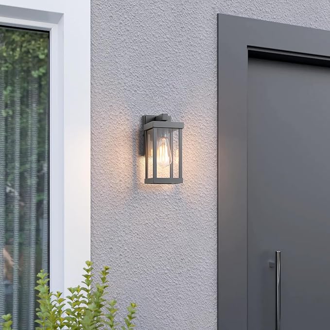 mirrea 11 Classic Outdoor Wall Sconce 1 Light in Matte Gray Rectangular Metal Frame and Clear Glass Shade Waterproof Porch Light Patio Light Pack of 2