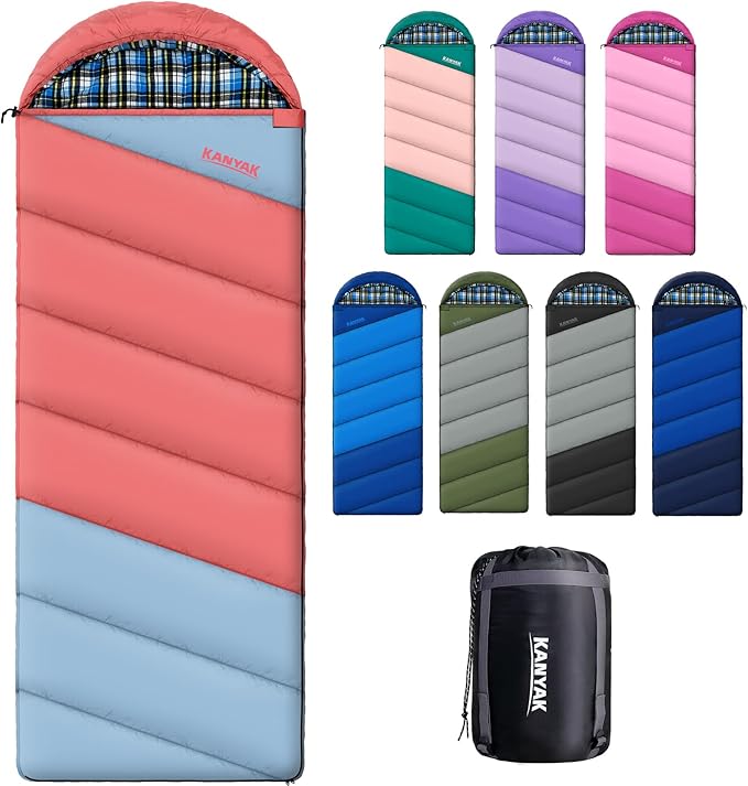 Cotton Flannel Lined Sleeping Bag for Adults Teens Kids Cold Weather &amp Warm 3 Seasons Lightweight Compact Camping Essentials Equipment Hiking Outdoor Travel