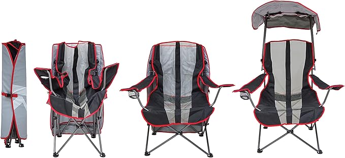 Kelsyus Original Foldable Canopy Chair for Camping Tailgates and Outdoor Events Grey/Red