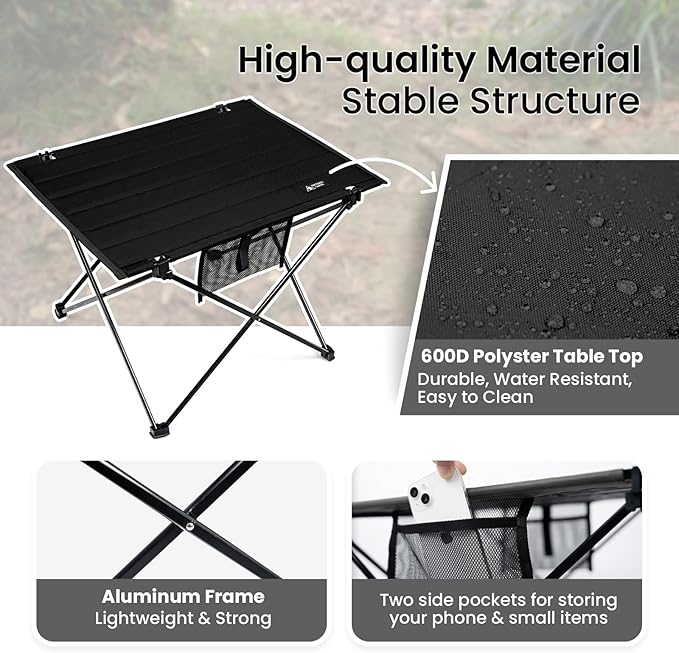 ONETIGRIS Foldable Camping Table Lightweight Portable Table Sturdy &amp Quick Setup Holds Up to 66 lbs Perfect for Camping Hiking Backpacking Picnic Beach Travel