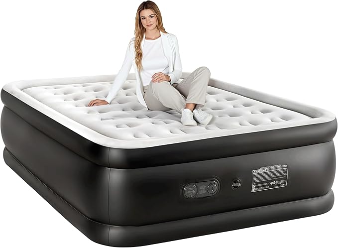 YSSOA Queen Camping Air Mattress with Built-in Electric High-Speed Pump 22 Bed Height Comfort Blow Up Inflatable Airbed with Carrying Bag for Travel &amp Home Guests Waterproof Foldable Portable