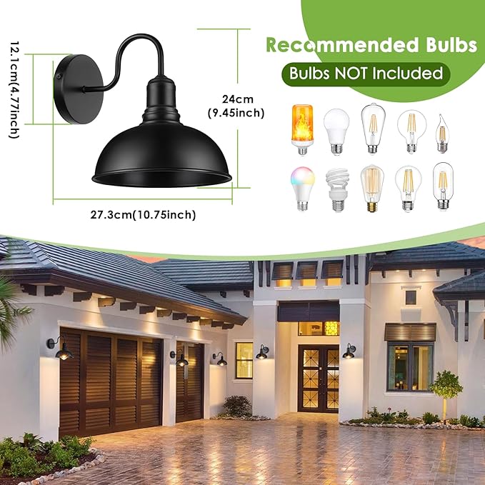 Outdoor Wall Sconce 2 Pack Exterior Waterproof Farmhouse Barn Light Fixture Black Garage Wall Lantern Anti-Rust Front Porch Lamp