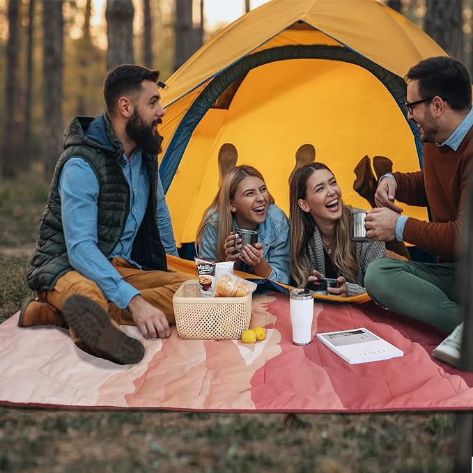 VILLEY Picnic Blanket 3-Layer Camping Blanket 52x75 Machine Washable Water Repellent and Sandproof Packable and Portable for Camping Travel Park Beach and Indoor Use