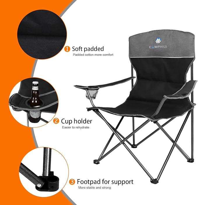 CAMPHILL Camping Chair Set of 3 Outdoor Folding Camping Chairs for Heavy People with Cup Holder &amp Carry BagCollapsible Chair Include One Sofa Chair and Two Single ChairSupport up to 500lbs