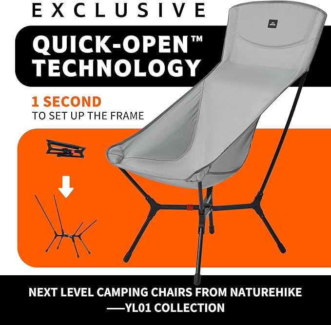 Naturehike YL01 Plus Snap Camping Chair 1 Second Setup Frame Portable Backpacking Chair with Padded Headrest Lightweight &amp Compact Folding Camp Chair