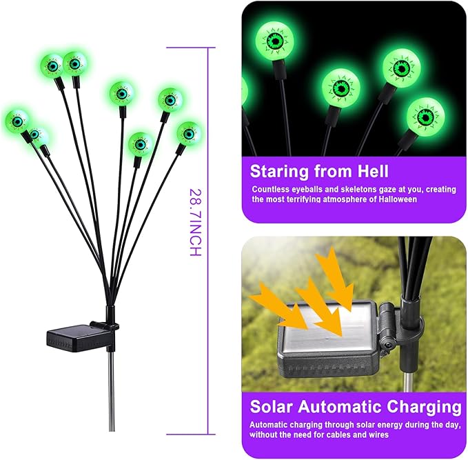 ASMAD Scary Solar Eyeball Lights Waterproof Swaying Firefly Path Lights for Outdoor/Halloween Decorations/Garden/Yard/Patio/Party Decor Green Eyeball 4 Pack 32 LEDs