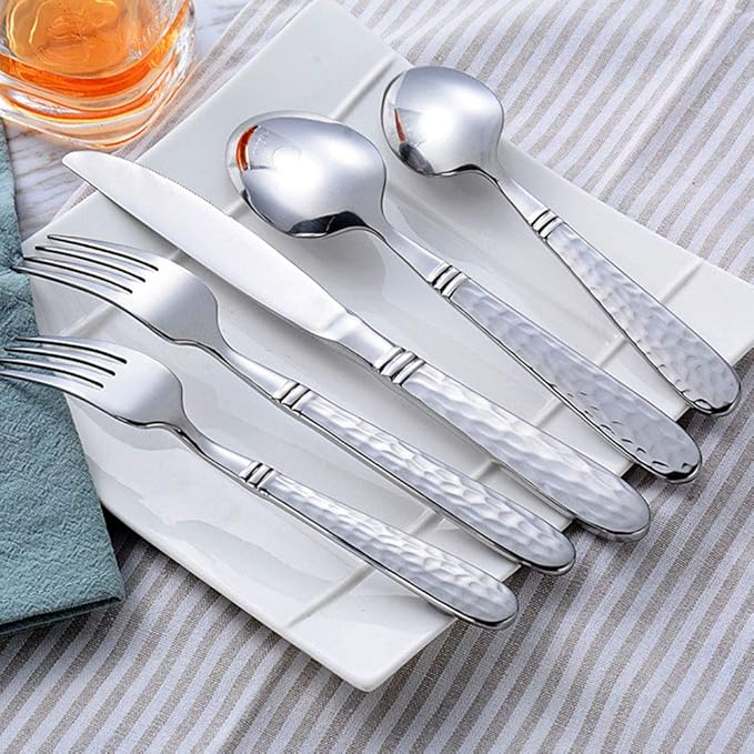 Stainless Steel Silverware 20-Piece Stainless Steel Cutlery Set - Flatware Silverware with Knife Spoon Fork for 4 Dishwasher Safe with Elegant Net Pattern Handle