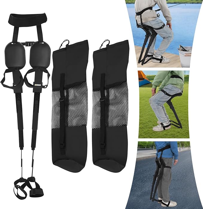 Wearable Chair 330.69 Lbs Load Capacity Portable Leg Ergonomics Seat Outdoor Invisible Fishing Stool Height Adjustable Portable Chair for Barber Camping Fishing Concert