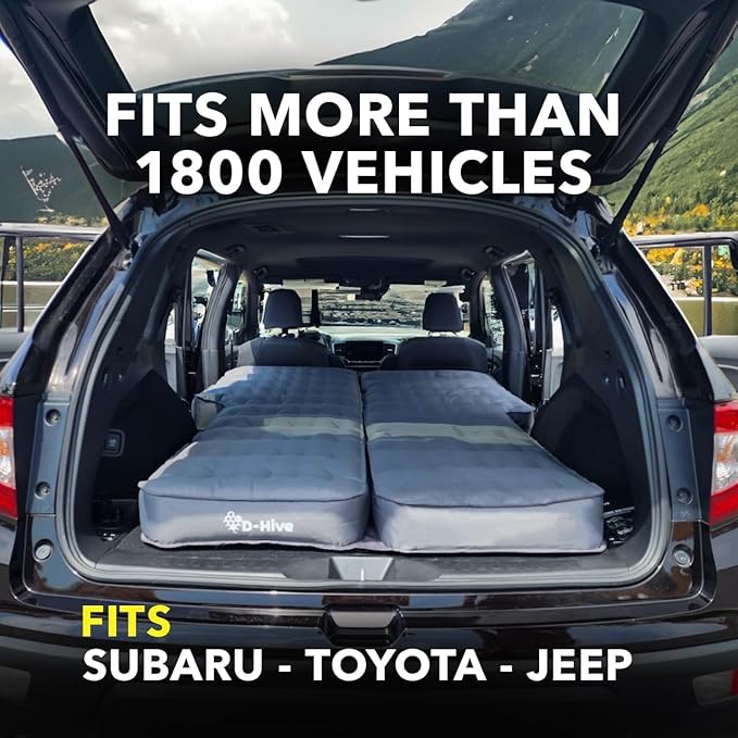 D-Hive Unbeatable Durability SUV Air Mattress for Car Camping Durable Extra Thick 300D Oxford Fabric Quick Easy Set-Up w/Electric Pump Bed Mattress Mattress for SUV Car Air Mattress
