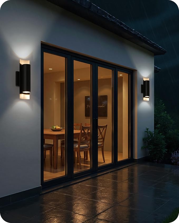 GOBLESON Outdoor Wall Lights 2-Pack Porch Lights Up Down 8.5W 3000K Modern Exterior Lighting Fixtures 1700LM IP65 Waterproof for Porch Garage Patio Garden Sidewalk Black (Modern 2)