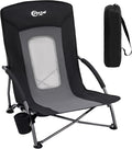 Portal Beach Chairs for Adults Camping Low Lightweight Portable Chair with Cup Holder Mesh Back Carry Bag for Outdoor Sand Lawn Travel Picnic Festival Concert