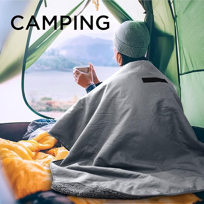 Tirrinia Large Waterproof Outdoor Blanket Soft Warm Windproof Stadium Blanket with Sherpa Fleece and Foldable for Outdoor Sport Baseball Football Beach Concerts Car